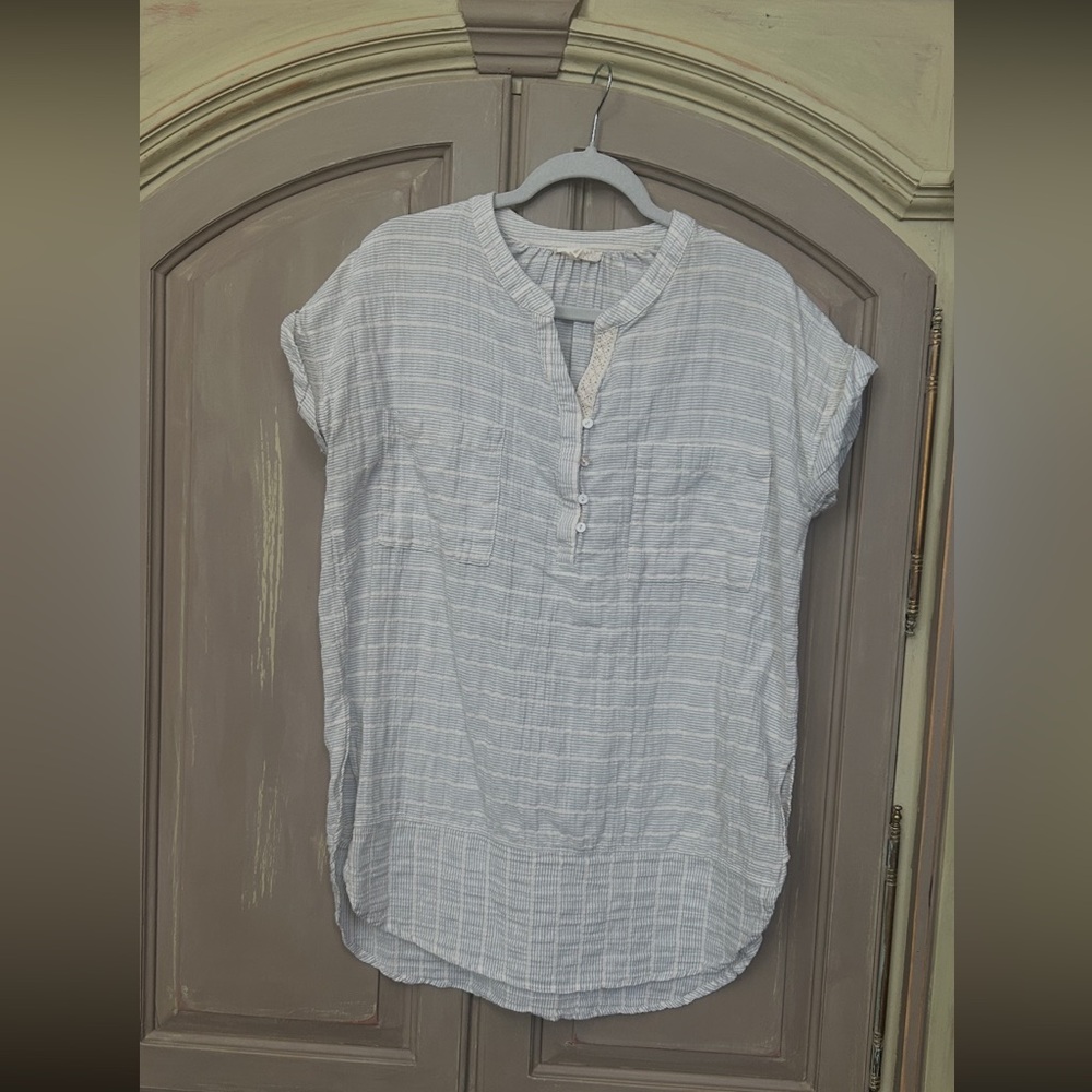 Mystree Light Blue Button-Front Women's Tunic Top